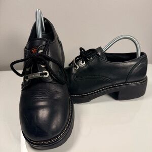 Y2K Harley-Davidson Women’s Black Leather Oxfords Lace Up Chunky Sole Biker Sz 9